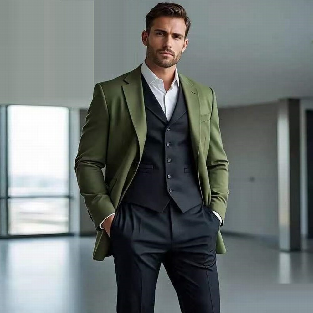 Men Grooming Usa - Fashion Army Green And Black Formal