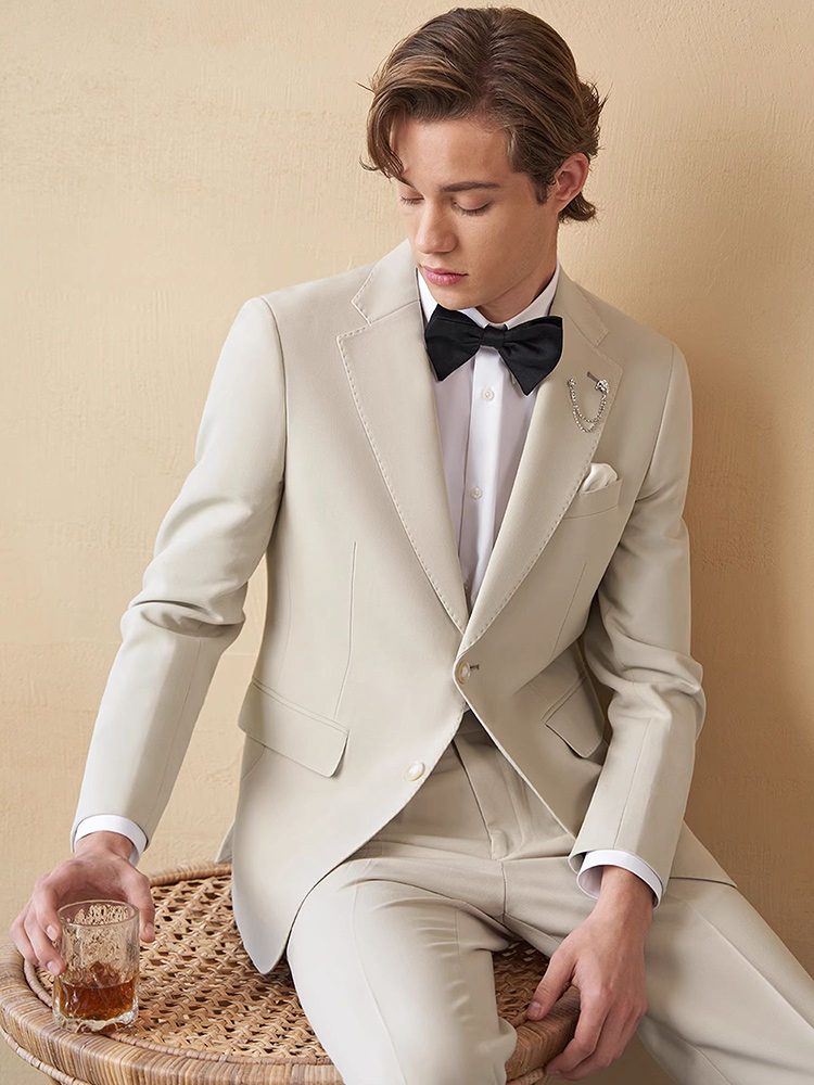 Young Men'S Grooming - Mens Suits Set Luxury Beige Khaki
