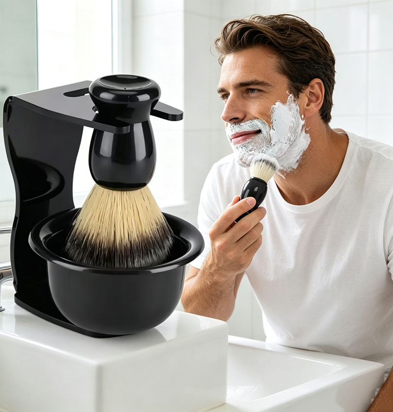 Shaving Brush Set with Stand 3 - Shaving Bowl Soap 评论和价格
